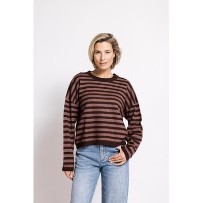Wollpullover ZHRILL "TANSY Ringel", Damen, Gr. S, braun (bordeaux), Strick, Obermaterial: 100% Wolle, gestreift, hüftlang, Rundhals, Pullover, in Ringeloptik, Casual Passform