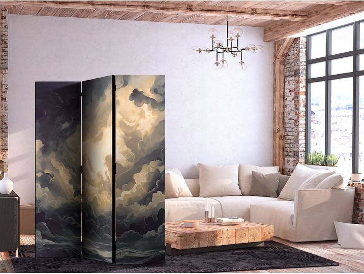Paravent jeu de lumière 2 faces Autres Beige/Gris 135 x 172cm