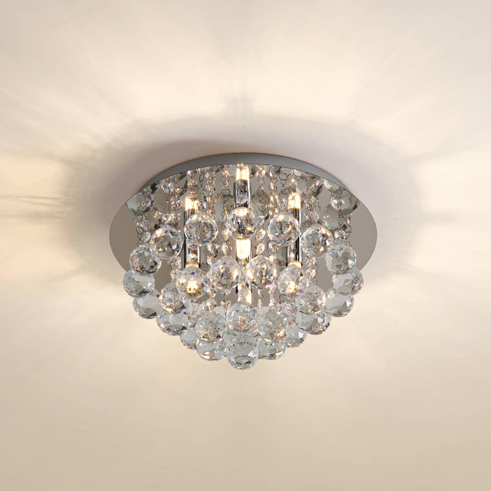 Crystal Ceiling Light Antonino Lindby, dimmable, Chrome / silver, Living / Dining Room, Crystal, Modern, Ceiling Light