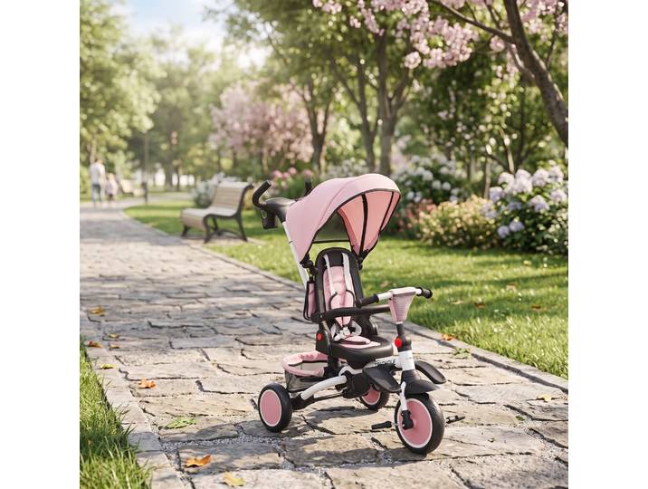 AIYAPLAY Tricycle Bébé 6 en 1 Pliable Siège Pivotant 360° Rose