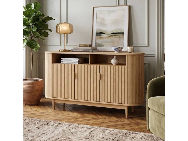 Enfilade Buffet 140x40x78cm Grand Rangement Design Soigné Façade Cannelée Bois Noyer