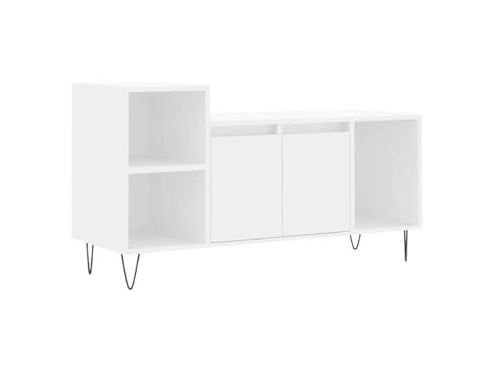 Roanoer TV-Schrank Weiß 100x35x55 cm Lowboard Fernsehtisch Modernes Lowboard mit 5 Fächern und Metallbeinen für Wohnzimmer und Schlafzimmer. Praktischer Staubschutz dank Türen.