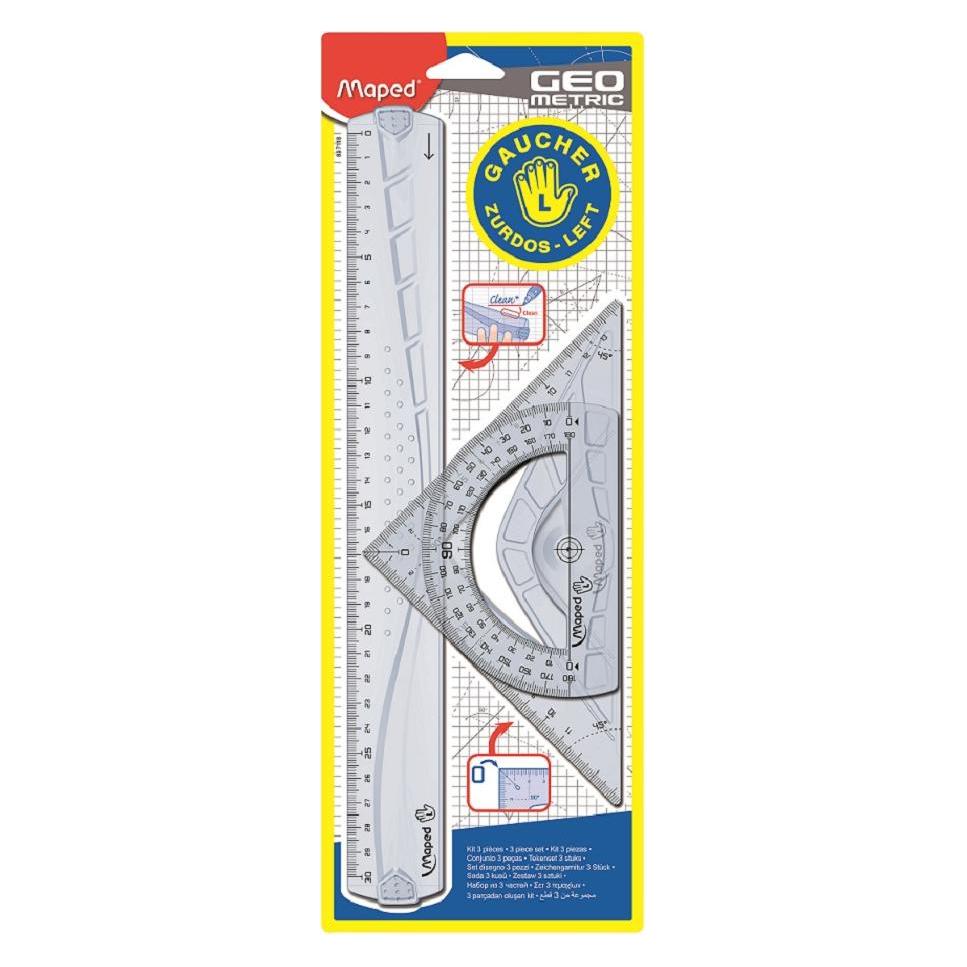 Maped Geometrie-Set fr Linksh"nder, 3-teilig, transparent (30 cm) (897118)