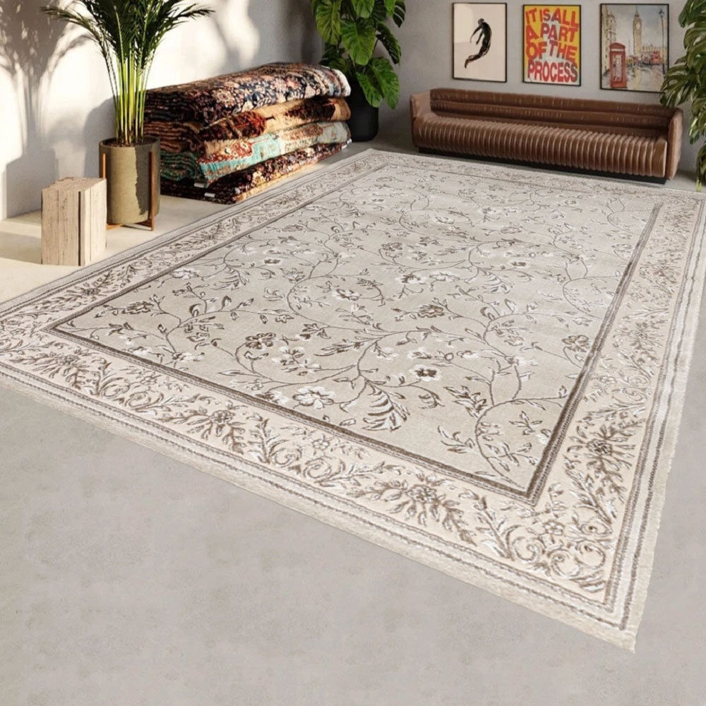 Metro Floral Dhurrie Indoor / Outdoor Beige Round 120 cm