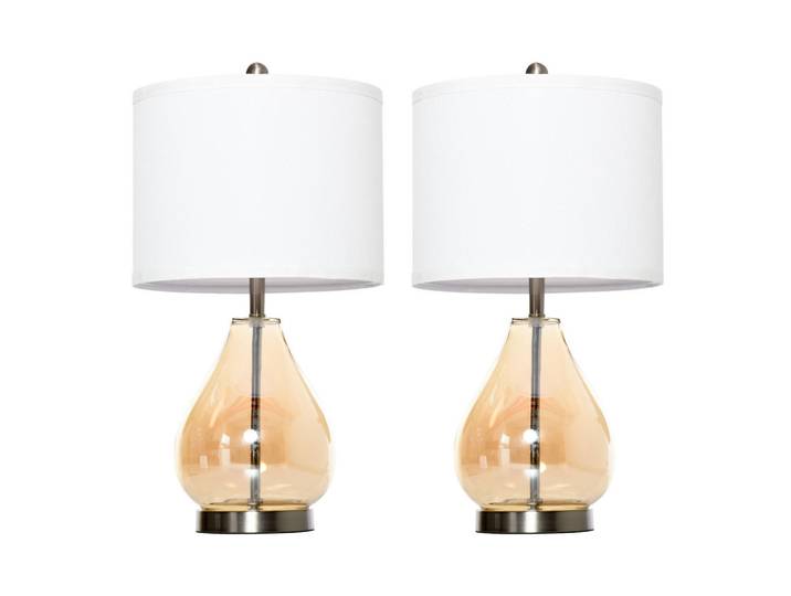 Homcom 2-Set Tischlampen Tischleuchten E27 Nachttischlampe Leinen Glas Bernstein, Mehrfarbig, Metall, 30x56x30 cm, Lampen & Leuchten, Innenbeleuchtung, Tischlampen
