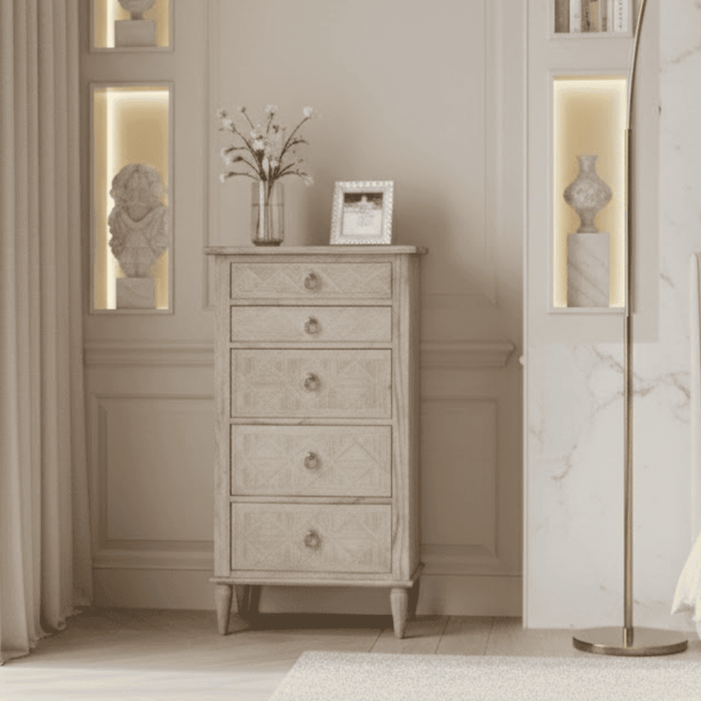 Elysium Natural Wood 5 Drawer Tall Chest
