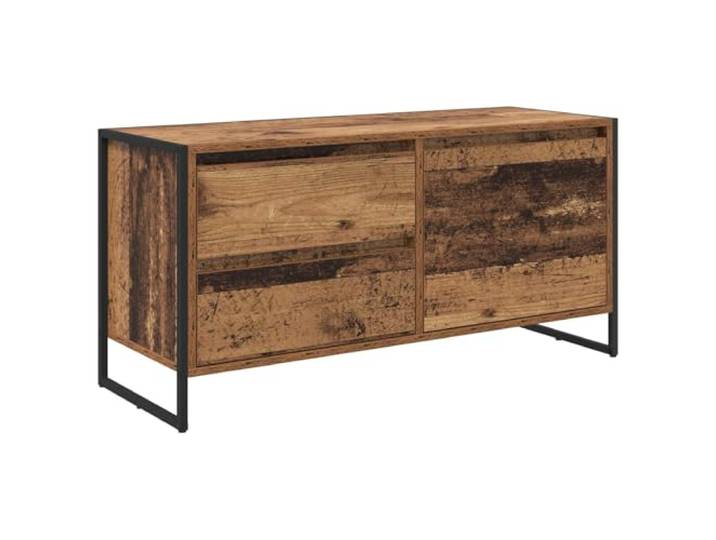GKHPYURE TV-Schrank aus altem Holz, 100 x 36 x 49,5 cm, Holz, mehrschichtig Stahlbeine, industrielles Design, großer Stauraum, mit Schublade und Tür, einfache Montage