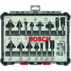 Bosch Professional Zubehör, Fräser, 15-teiliges Fräser-Set, 1/4-Zoll Schaft für Handfräsen