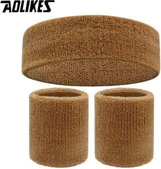 Uplifted Finds AOLIKES Terry Cloth Moisture Wicking Sports Headband And Wristband Set For Sweat Absorption coffee