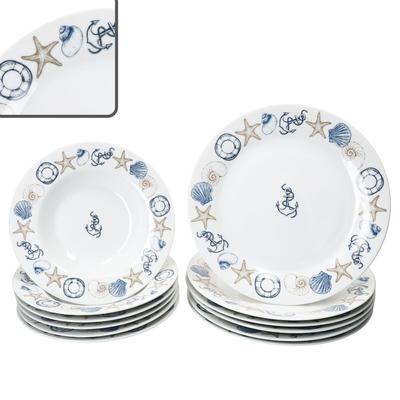 Neptun 12tlg Tafelservice Porzellan 6 Pers Speiseteller Suppenteller maritim