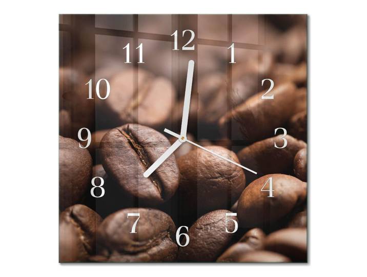 Tulup Wanduhr aus Glas 30x30 cm - Kaffeebohnen, Braun, Quadratisch, 30x30x0.4 cm, Dekoration, Uhren, Wanduhren