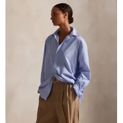 Polo Ralph Lauren für Damen. 211968220001 Oversize-Hemd aus blau-weiß meliertem Fil-à-Fil-Baumwollstoff (M), Lässig, Baumwolle, Langarm