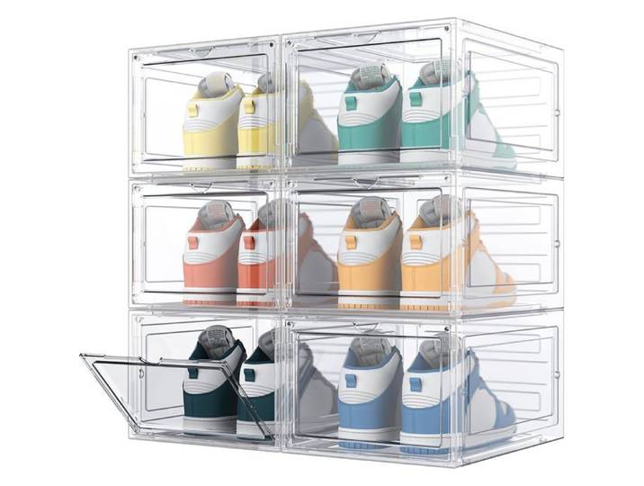 Boîte à chaussures empilable - lot de 6 - transparente 34 5 x 27 x 19 cm avec porte magnétique en plastique