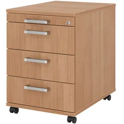 bümö Rollcontainer mit Schubladen, Container abschließbar aus Holz in Nussbaum - Rollwagen für's Büro als Schreibtisch Unterschrank, Bürocontainer