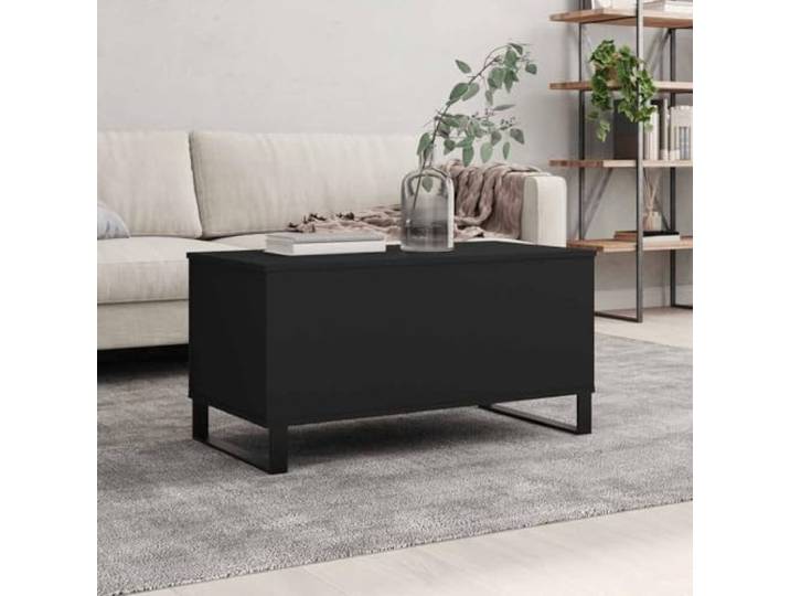 HEFZGDB Höhenverstellbarer Couchtisch Schwarz 90x44,5x45 cm Holzwerkstoff mit Staufach und Metallbeinen, Langlebiger Beistelltisch für Wohnzimmer, Vielseitiger Tisch zum Arbeiten