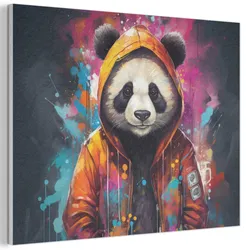 AKUSTIKBILD Panda - Jacke - Graffiti - Orange Wanddeko 70x50 cm