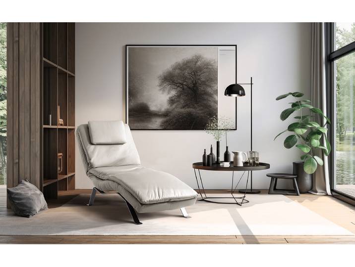 Relaxliege Kanan Grau Echtleder Mabel Silber 65 x 65 x 171cm