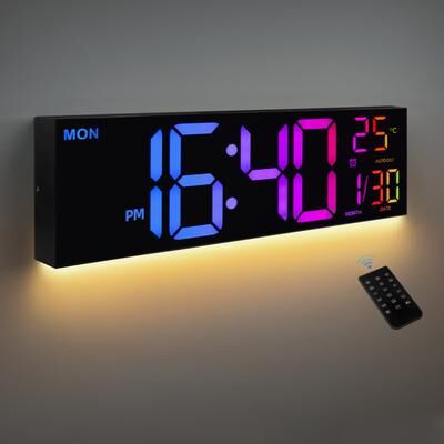 Discount Dollar Deals 16 Inch Large Digital Wall Clock, Big LED Display, 8 RGB Colors, Remote Control, Alarm, DST, Temperature For Living Room 16 Inch Large Digital Wall Clock, Big LED Display, 8 RGB Colors, Remote Control, Alarm, DST, Temperature For Liv