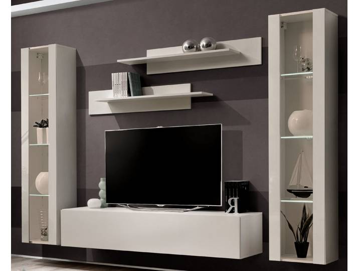 Inn.Furn Wohnwand Option, (5-teilige Schrankwand hängend in Kaschmir / Sand, Breite 260 cm), inklusive Beleuchtung, Push-To-Open-Funktion