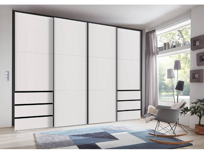Schwebetürenschrank Level36 236 cm Typ C 300 x 236 x 65cm 6 Weiß/Weiß Schwarz ohne Spiegeltür/-en