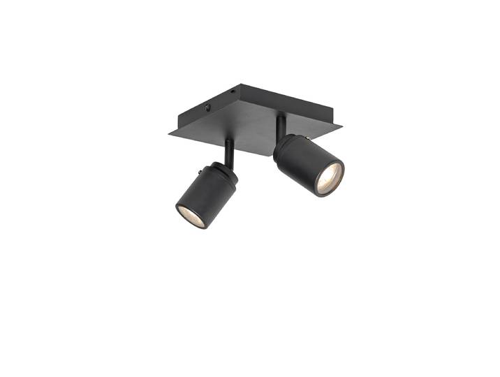 Spot de plafond intelligent noir carré IP44 avec 2 GU10 Wifi -