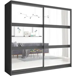 SCHWEBETÜRENSCHRANK SILVA 230/215/62cm 2-türig mit Spiegel Grau