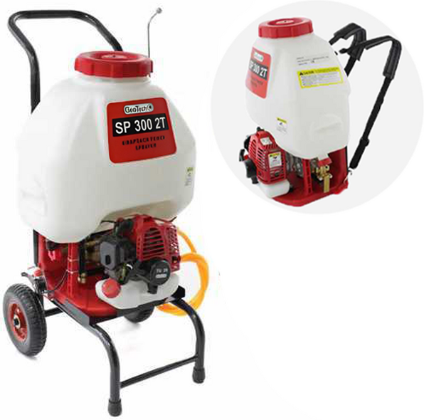 Pulvérisateur thermique avec chariot ou à dos GeoTech SP 300 2T moteur essence 2 temps