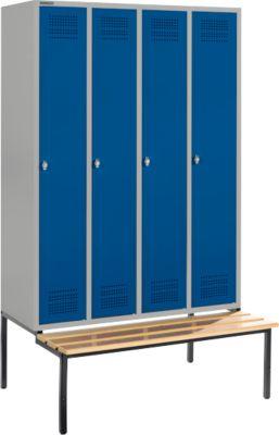Schäfer Shop Genius Kleiderspind mit Sitzbank, 4 Abteile, Sicherheitsdrehriegelverschluss, weißaluminium/enzianblau