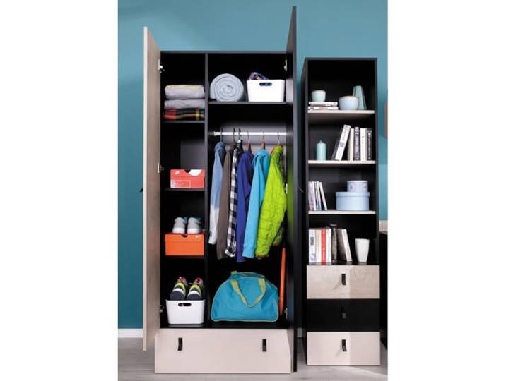 Lomadox Jugendzimmer Set 2-teilig mit Kleiderschrank, Regalschrank in schwarz/braun/beige Modern