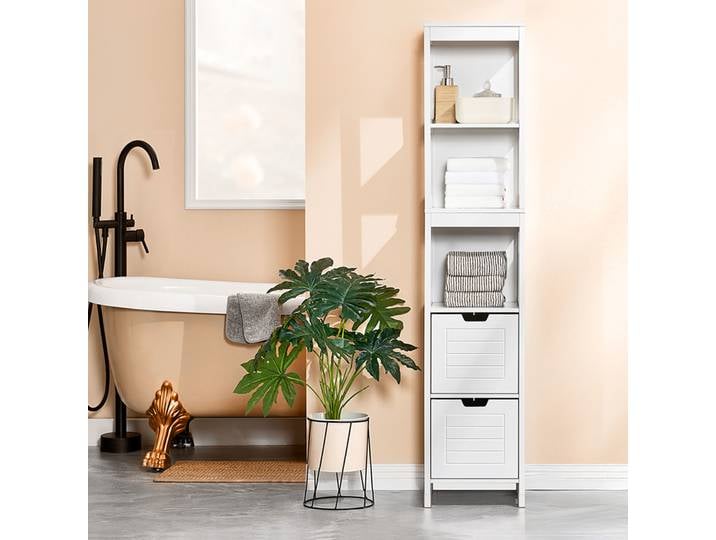 SoBuy FRG126 Meuble haut pour salle de bain, meuble de salle de bain, étagère de salle de bain avec coussin de pied, dimensions approx. 30x144x30 cm