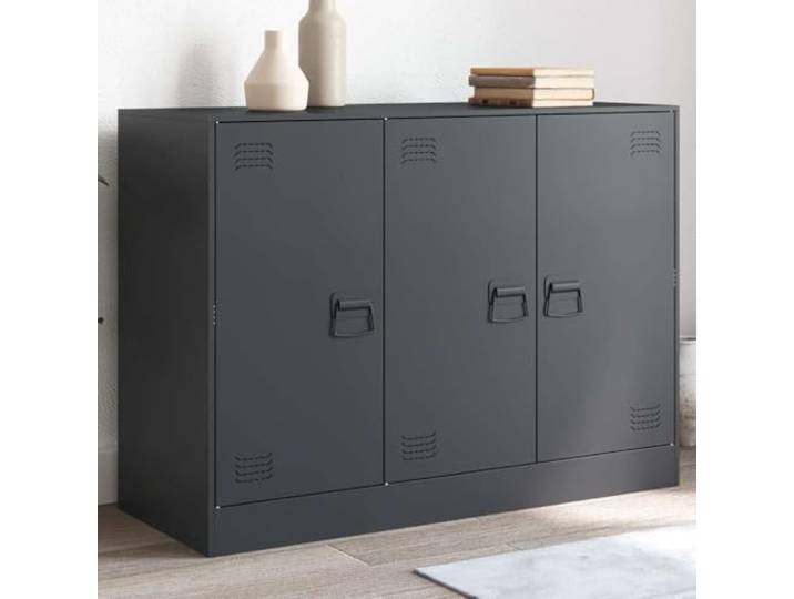 HEFZGDB Robustes Sideboard für Wohnzimmer in Anthrazit mit Stahlrahmen, modernes Sideboard mit Griffen und praktischem Stauraum, Maße 99x39x73 cm, mit kaltgewalztem Stahl