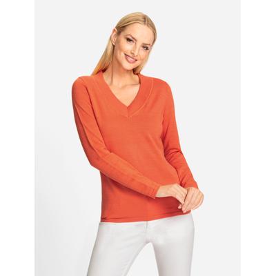 Strickpullover "V-Pullover", Damen, Gr. 44, orange, 100% Baumwolle, RICK CARDONA BY HEINE, unifarben, Pullover Strickpullover, Topseller
