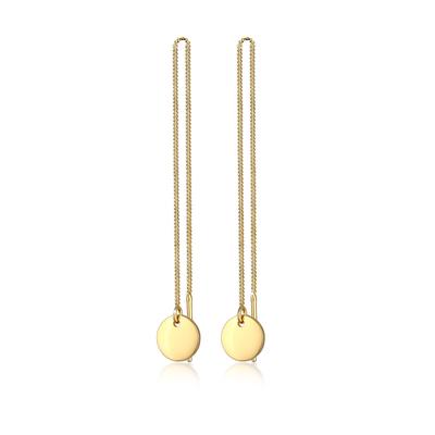 Paar Ohrhänger ELLI "Ohrringe Durchzieher Plättchen Kreis Hänger 925 Silber", gold, Ohrringe, Damen, ohne Stein, Silber 925 (Sterlingsilber)