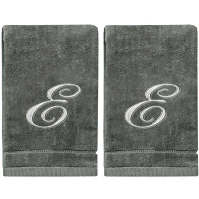 Creative Labs Soft Velour Silver Monogrammed Towels Fingertip - Set of 2