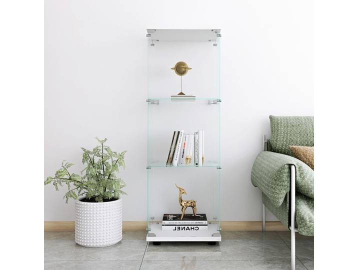 Vitrine Vitrine en Verre Vitrine Pour Collection 3 Couches avec Serrure Armoire de Rangement Vitrine Salon 125 cm Blanc