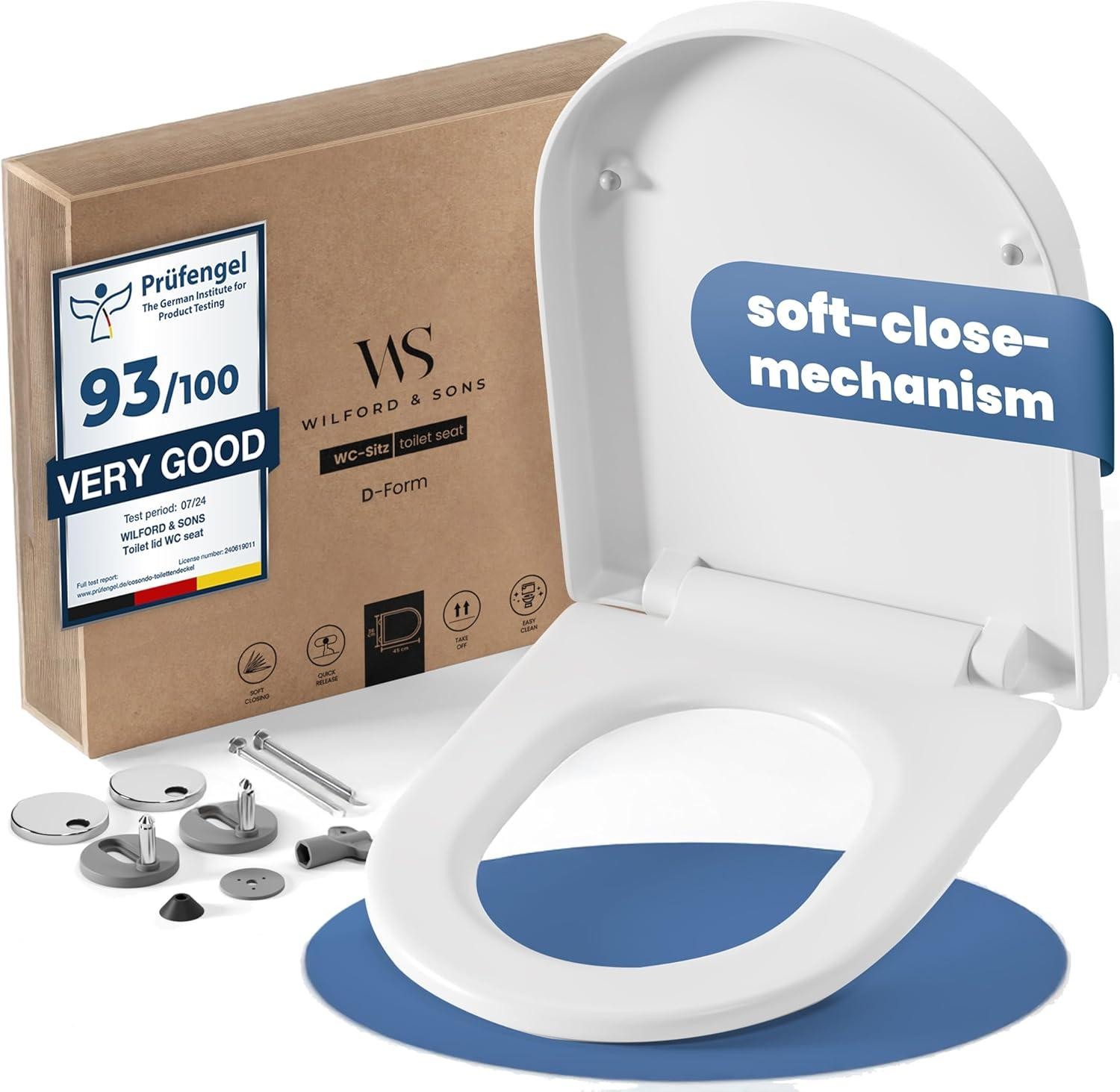 oCreon Premium Toiletbril met Soft Close - D-Vorm Toiletdeksel - Duurzame en Eenvoudig te Reinigen Toiletzitting