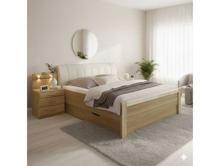 Bett Praia Komfort Eiche teilmassiv mit Schubkasten 200x200cm klassischer Stil, höhenverstellbar