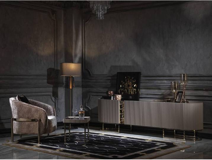 JVmoebel Wohnzimmer-Set Beige Stoffgruppe mit Sessel, Beistelltisch und TV-Ständer, (3-St., 1x Sessel + 1x Beistelltisch + 1x RTV), Made in Europa