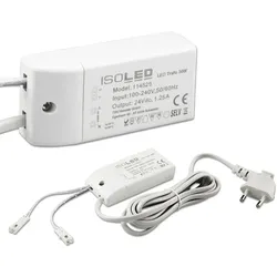 ISOLED LED Trafo MiniAMP, IP20, 24V/DC, 0-30W, 200cm Kabel mit Flachstecker, sekundär 2 female Buchsen ISO-114529