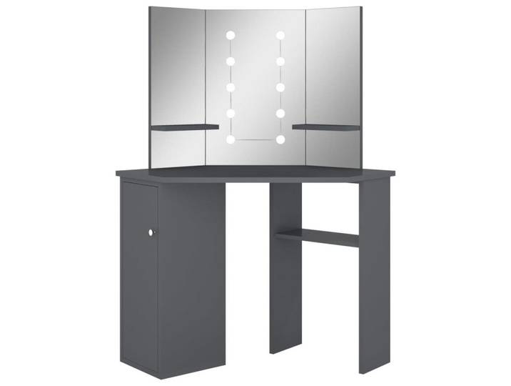 vidaXL Schminktisch Eck-Schminktisch mit LED Grau 111x54x141,5 cm (1-St)