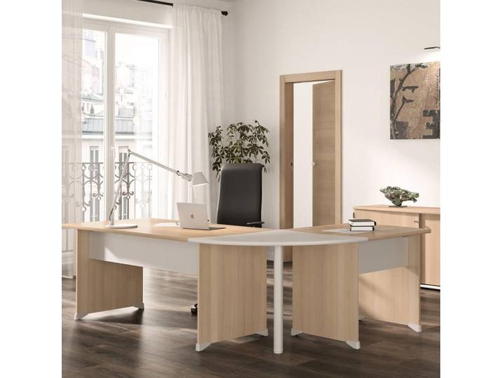 Calicosy Schreibtisch mit Gleitern L120 cm - Französische Herstellung, Eschefarben, 80x74x80 cm, Büromöbel, Schreibtische, Schreibtische