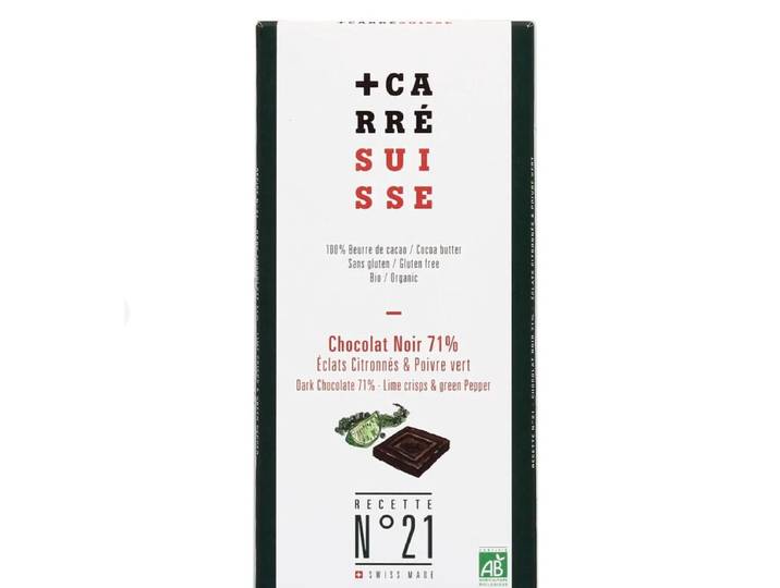 CARRE SUISSE Chocolat noir Bio 71 % aux éclats citronnés &amp; poivre vert - 100 g