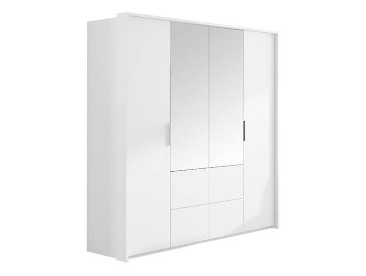 MIRJAN24 Kleiderschrank Wieden 208 (mit 4 Schubladen und 2 Türen) Drehtüren, mit Spiegel und Kleiderstange