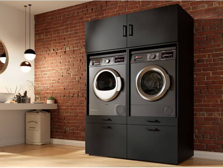 Meuble WASHING 2 machines côte à côte noir avec 2 surmeubles