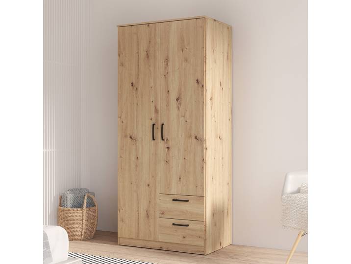 Armoire à portes battantes Naja -tiroirs 82cm Marron/Imitation chêne Artisan