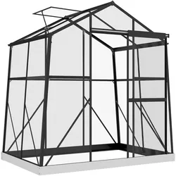 ALU-GEWÄCHSHAUS, mit Fenster, Schiebetür, Fundament, für Garten, Balkon, Schwarz