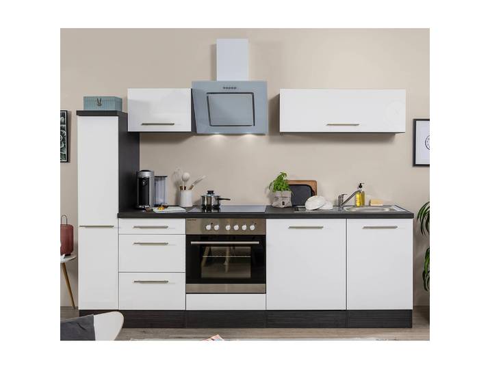 Cuisine Amanda II 250cm Blanc/Blanc brillant/Imitation chêne gris