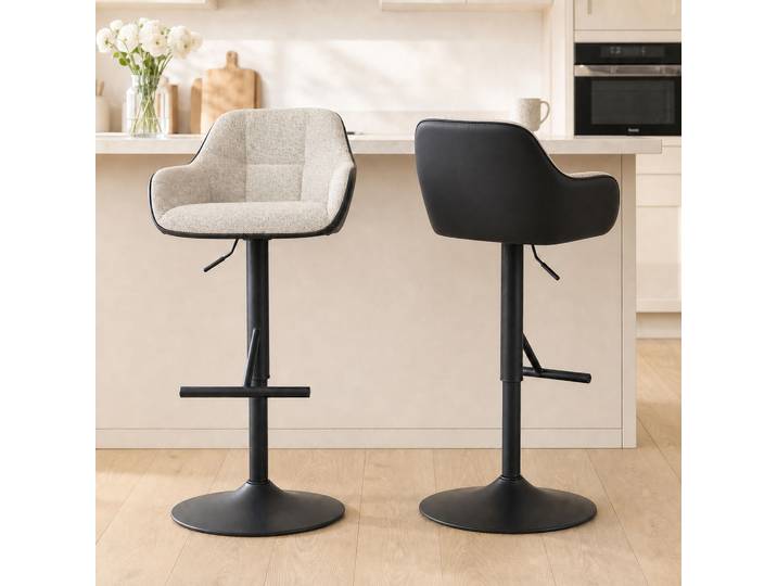 HOMCOM Set 2 Tabourets Réglables avec Dossier Noir Gris Clair