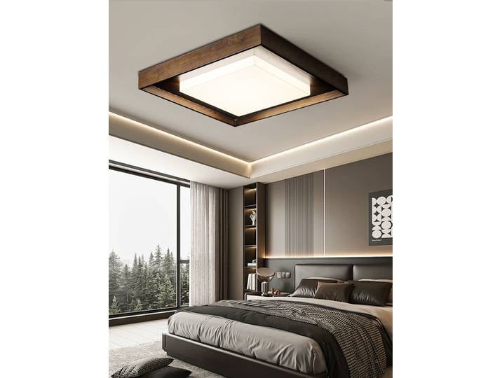 Plafonnier Led carré en bois au design moderne et luxueux, luminaire monté au plafond, en bois massif, noir