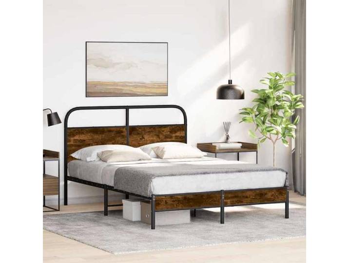 Lit Double - 140 x 190 cm - Chêne fumé - - Cadre de lit sans matelas - élégant - Bois d'ingénierie - adulte - sans matelas um